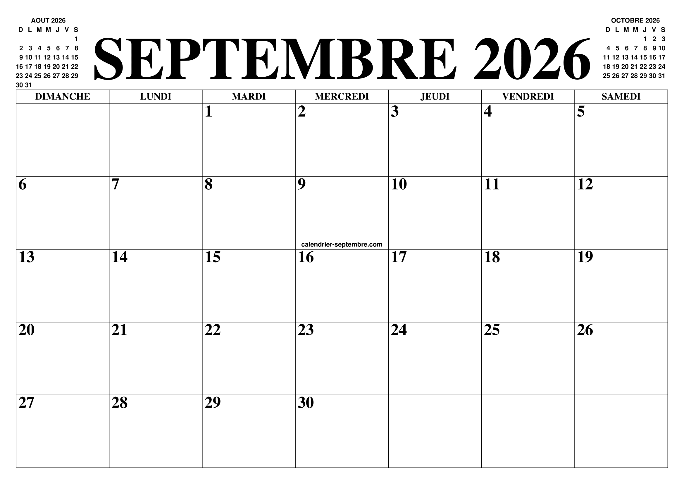 CALENDRIER SEPTEMBRE 2026 LE CALENDRIER DU MOIS DE SEPTEMBRE 2026 calendrier-septembre-2026-le-calendrier-du-mois-de-septembre-2026